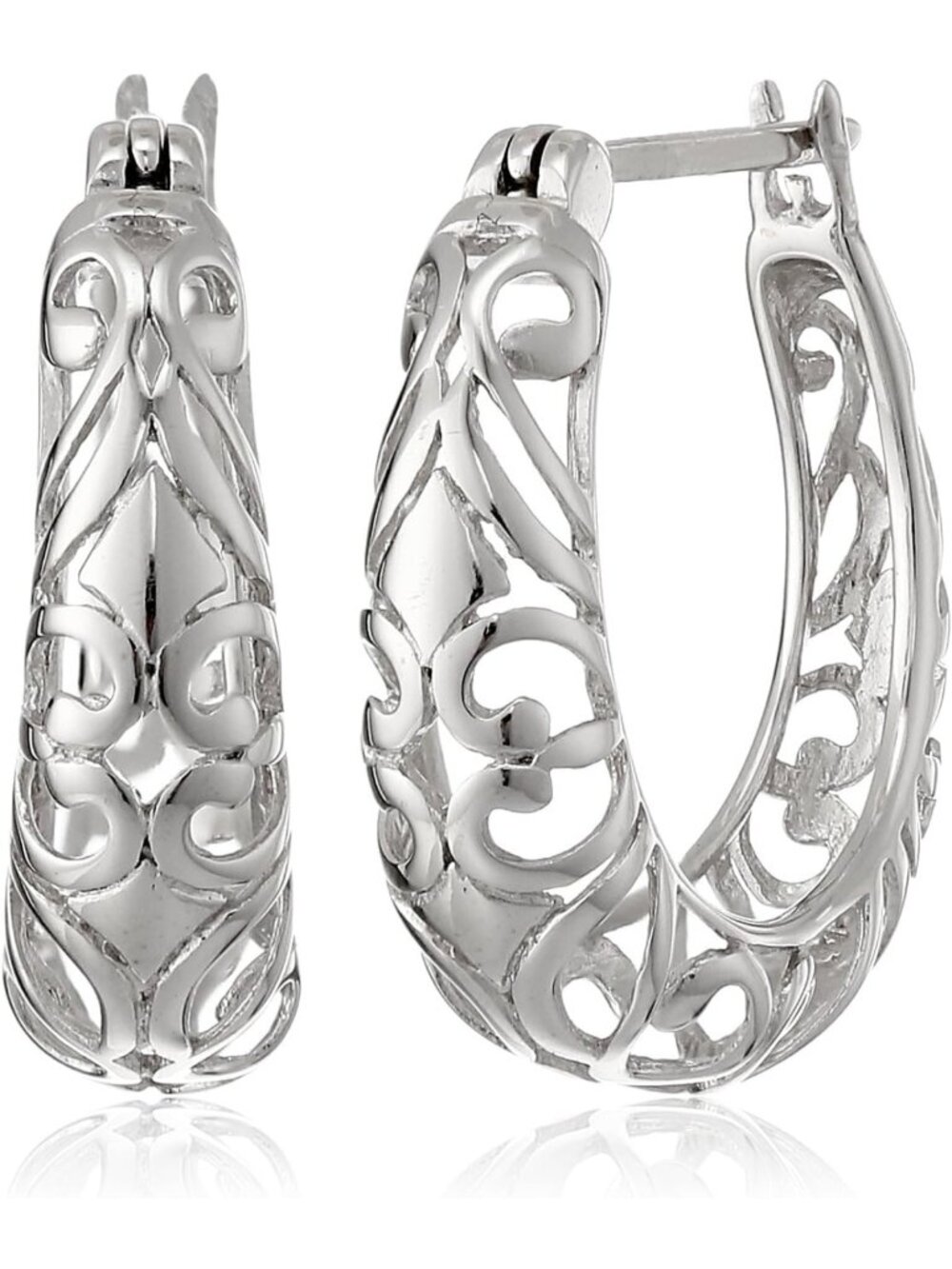 Sterling Silver Open Filigree Swirl Hoop Earrings - Elegant & Stylish Design
